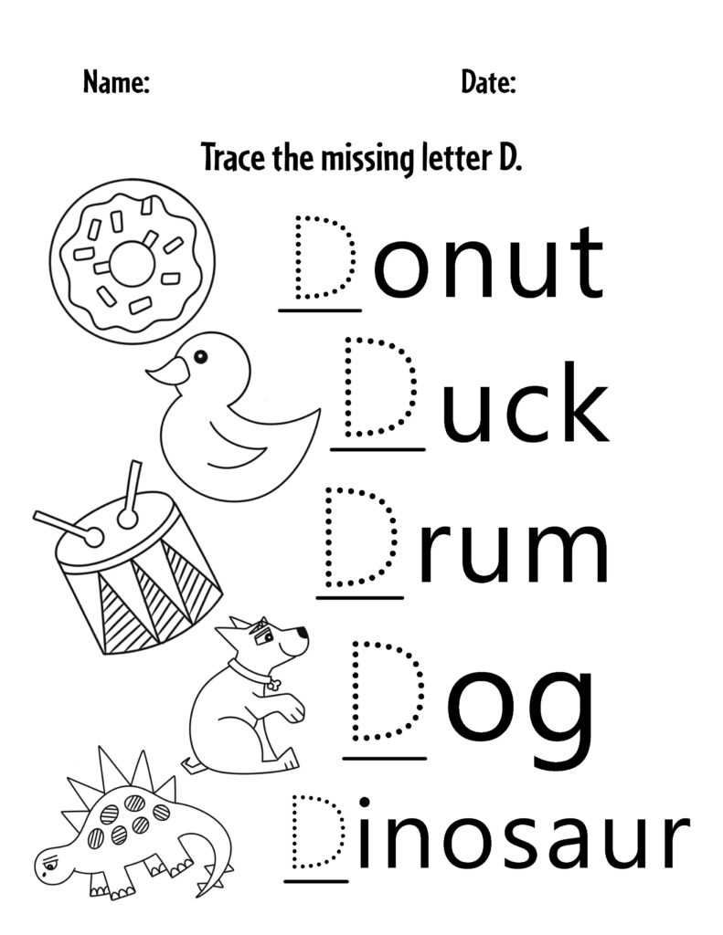 letter d free printable worksheets