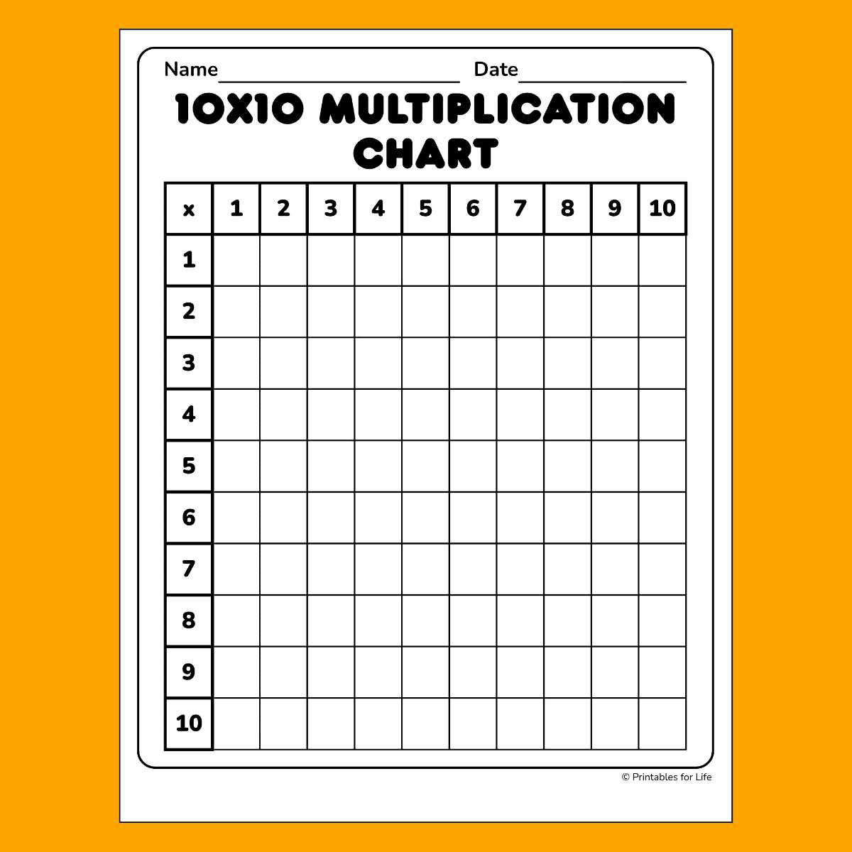 free multiplication chart printable
