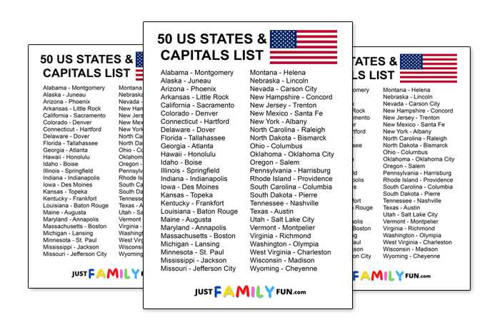 list of state capitals printable