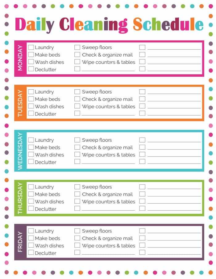 free printable cleaning schedule