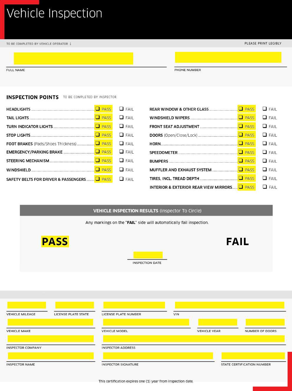 printable lyft inspection form