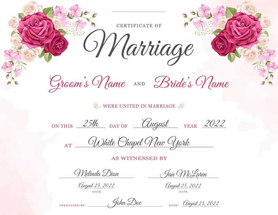 marriage certificate template printable