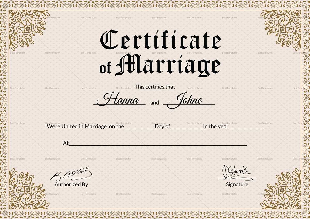 marriage certificate template printable