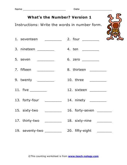 numbers in words printable