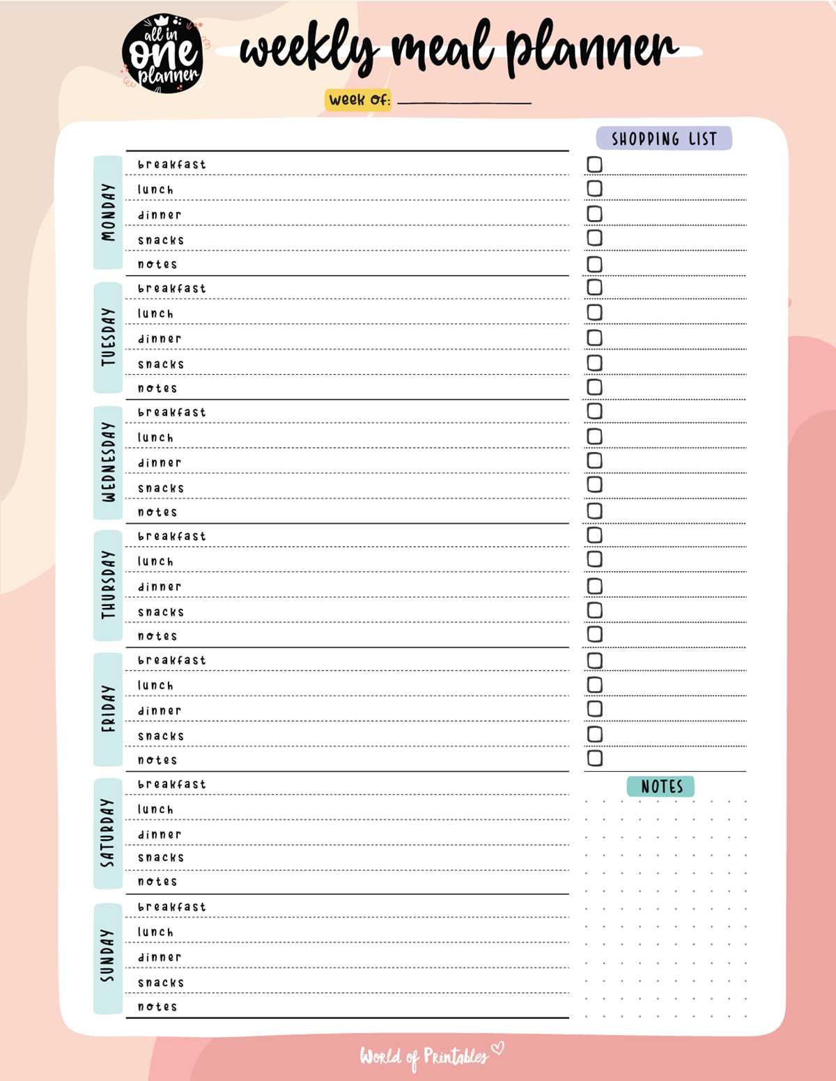 meal planning printables