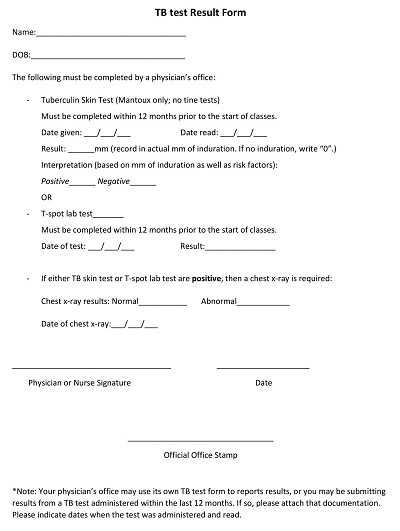 tb test form printable