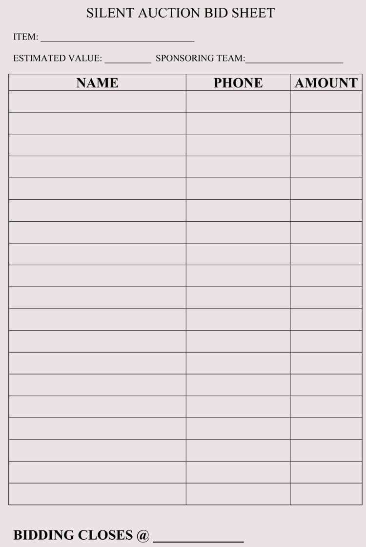 printable silent auction bid sheets