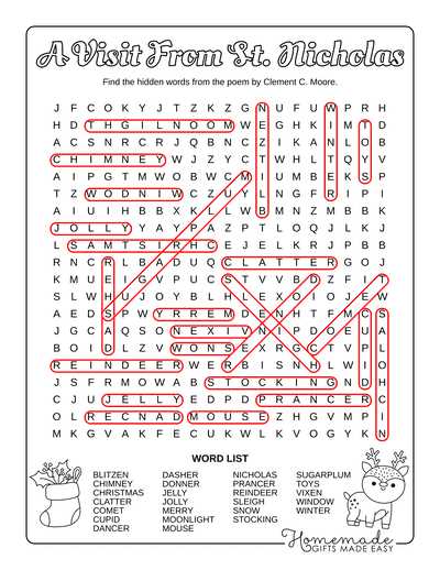 word search holidays printable
