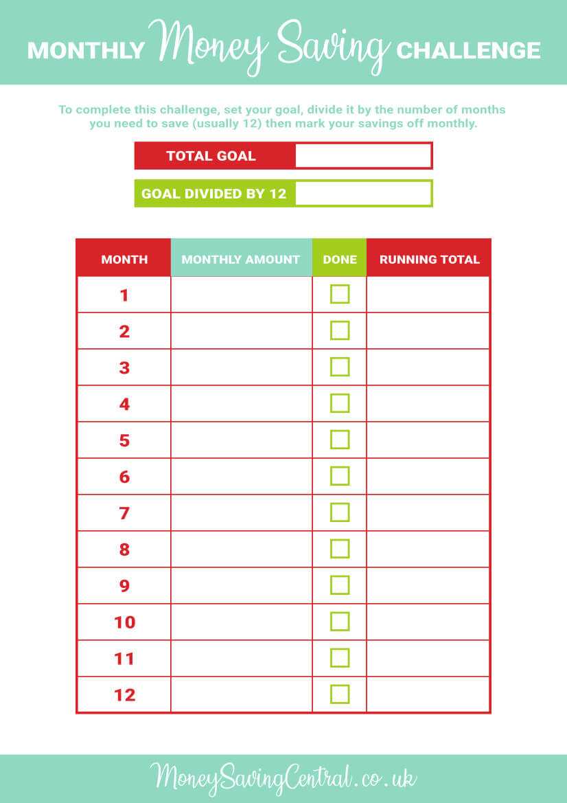 monthly savings challenge printable