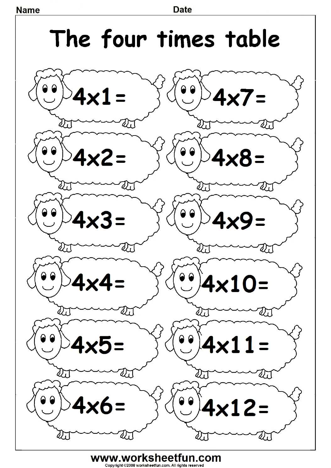 multiplication table worksheet printable
