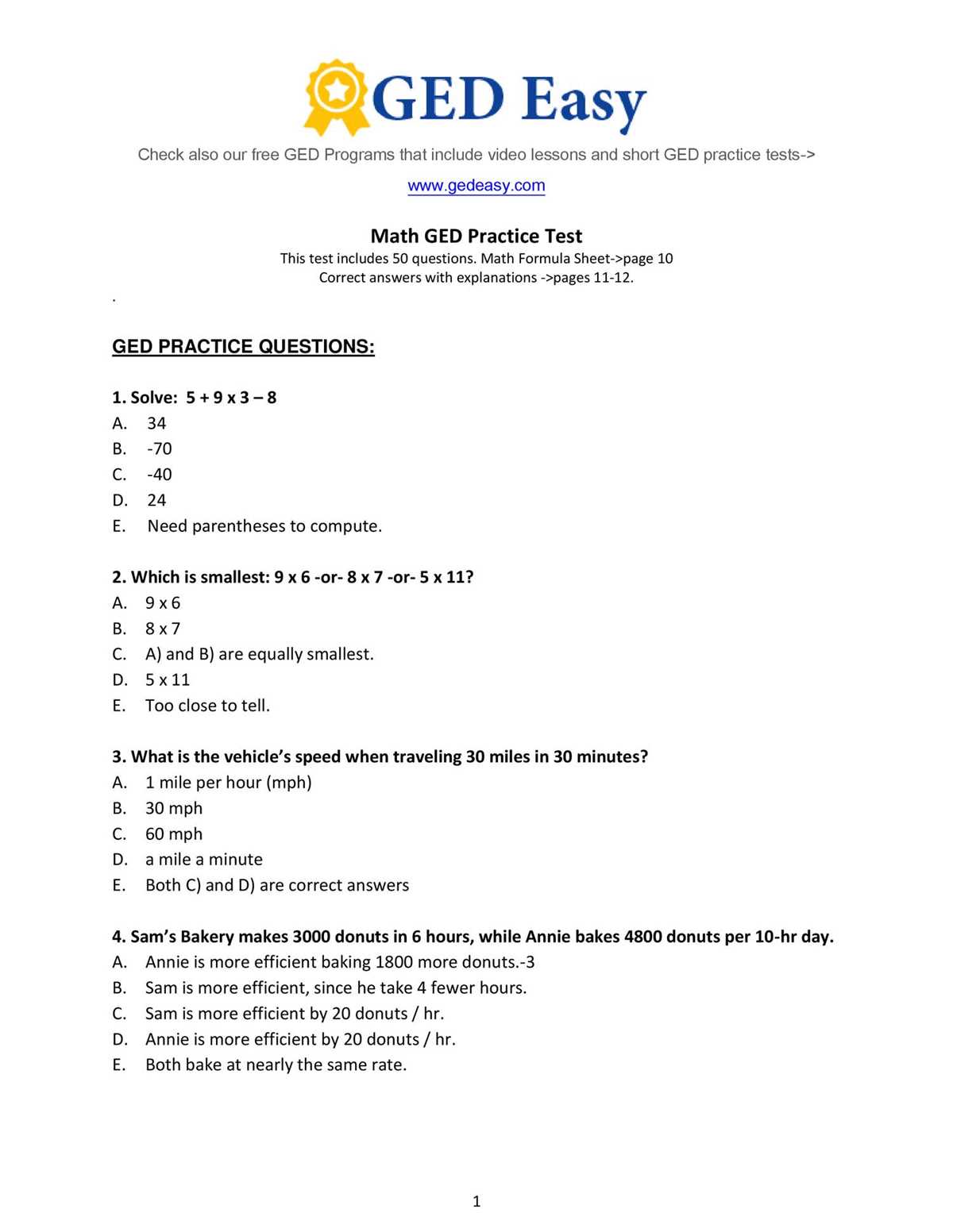 ged pretest printable