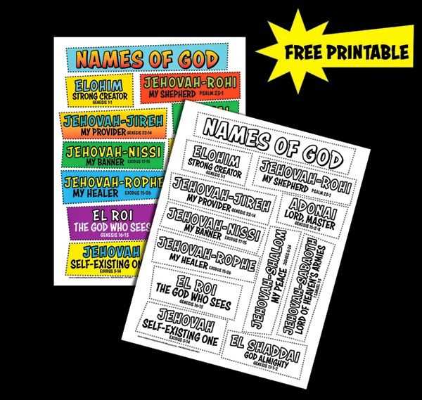 names of god printable
