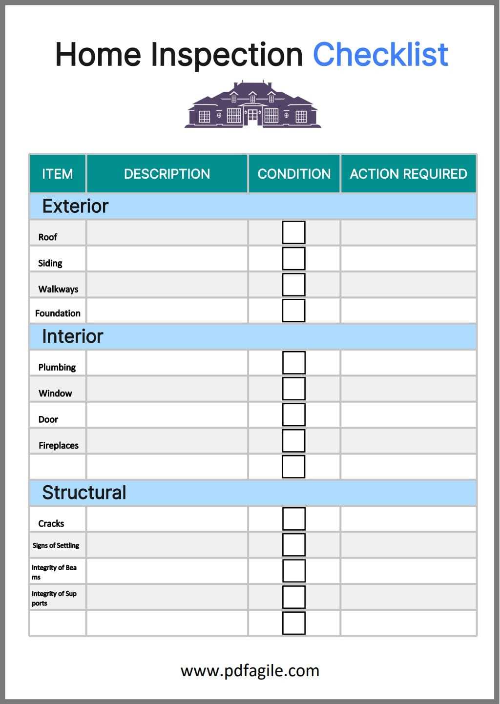 new home checklist printable
