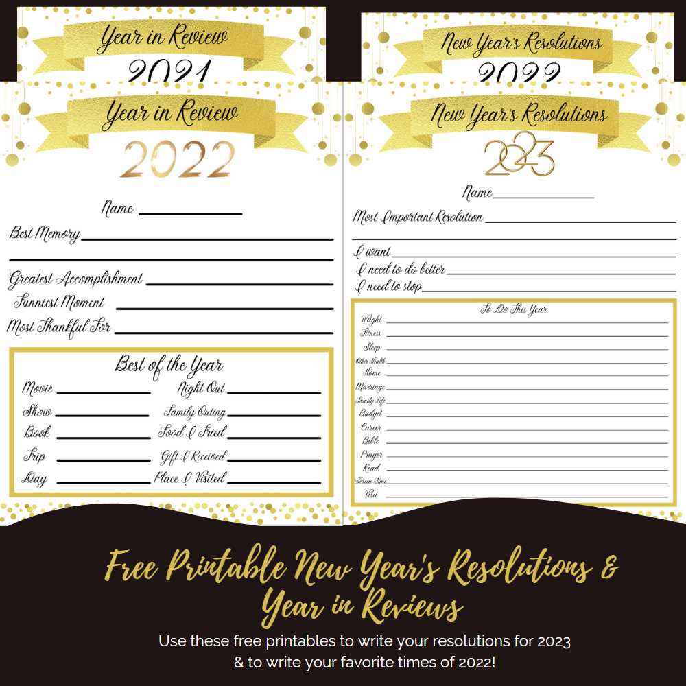 new years resolutions printables