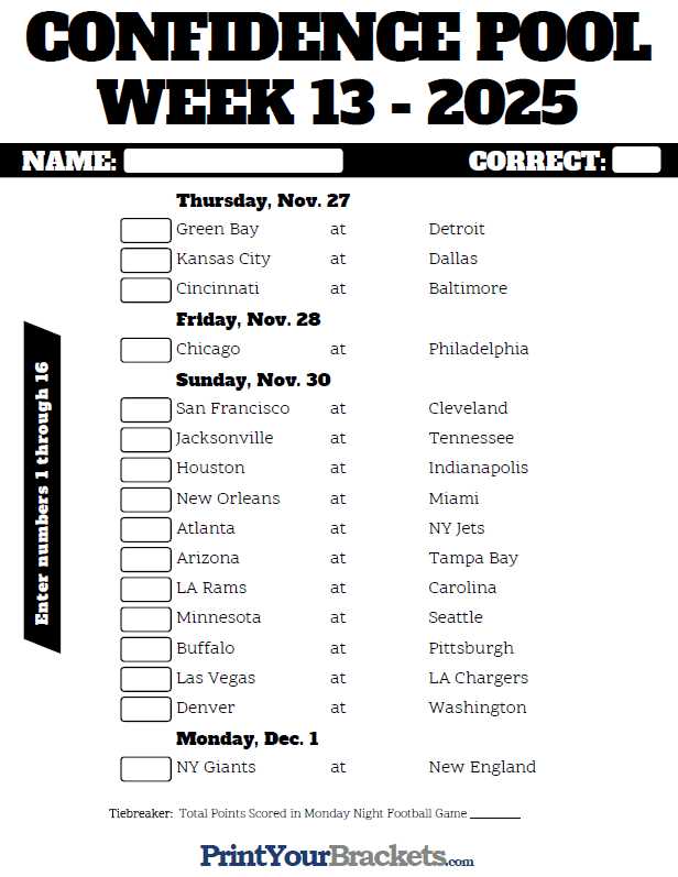 nfl week 13 printable schedule