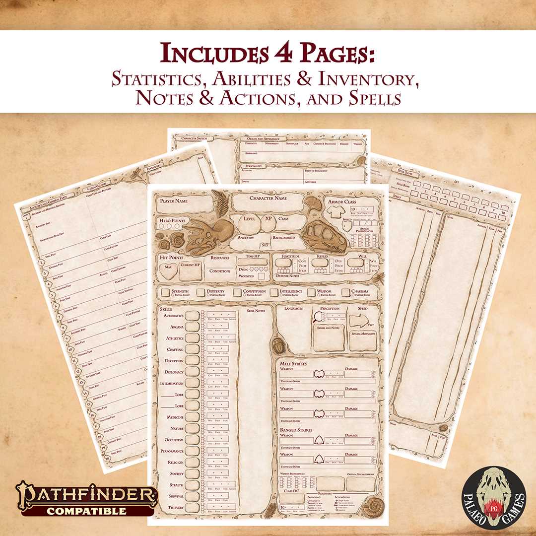 pathfinder character sheet printable
