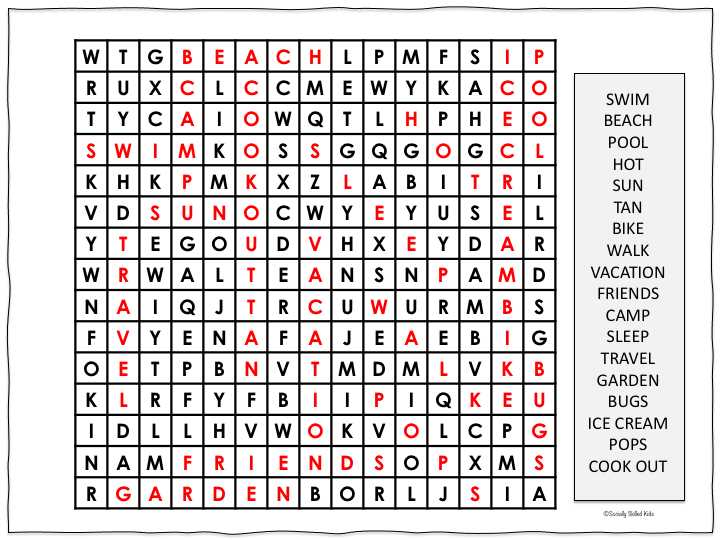 summertime word search printable