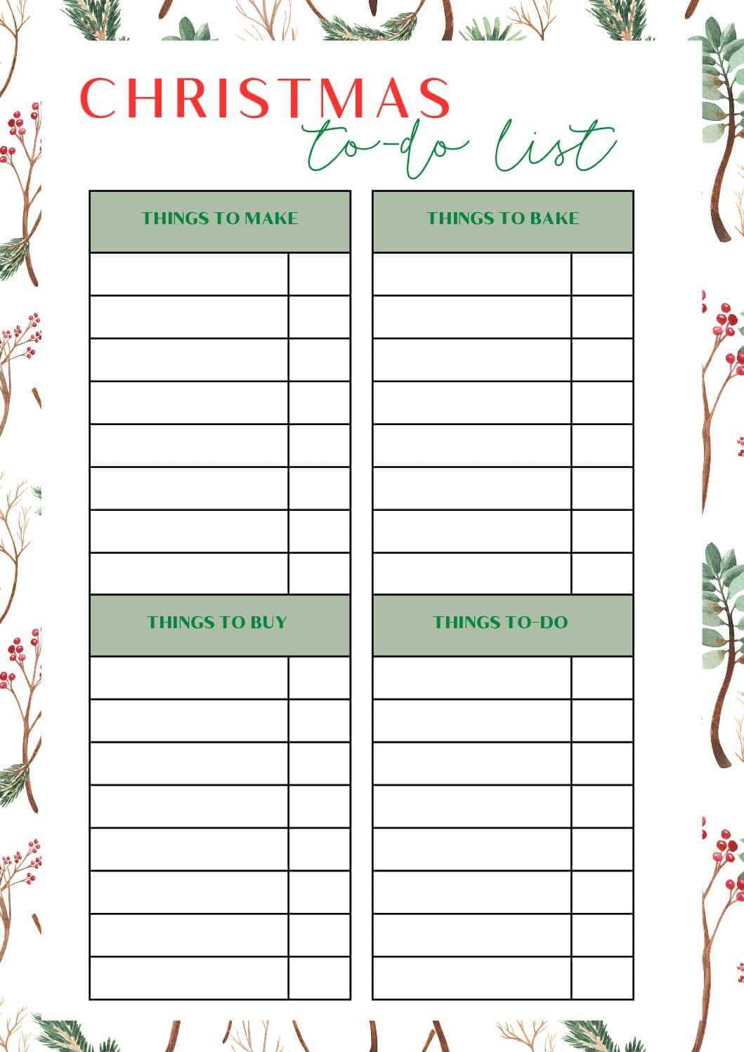 christmas to do list printable