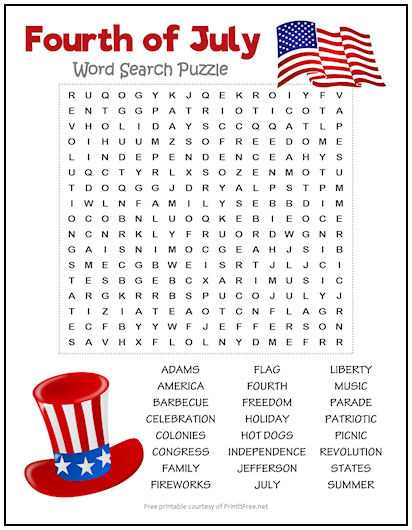 fourth of july word search printable