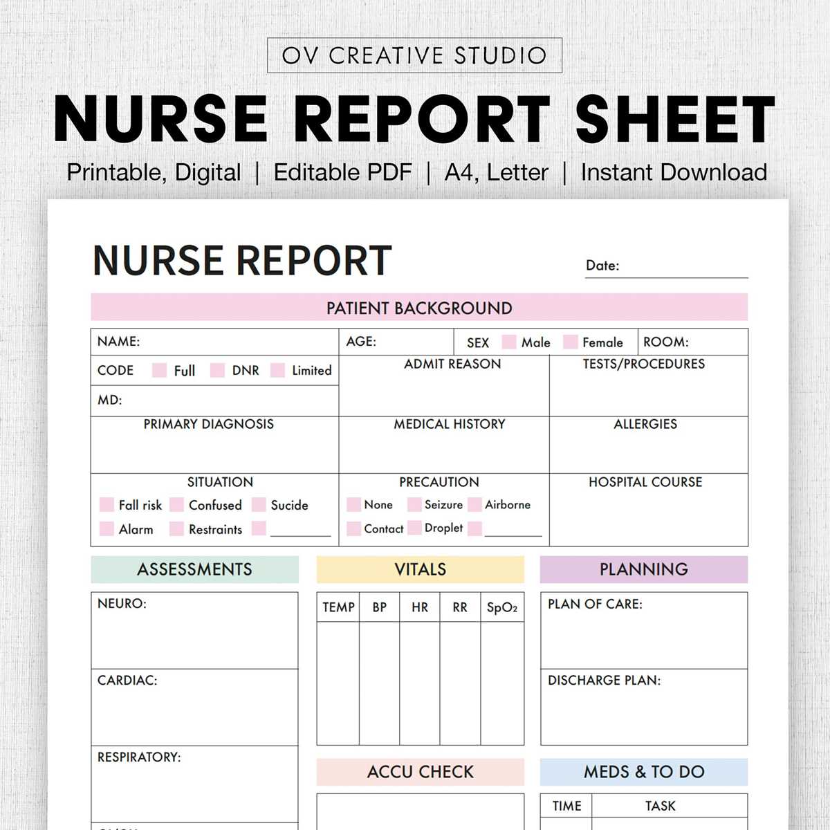 icu report sheet printable