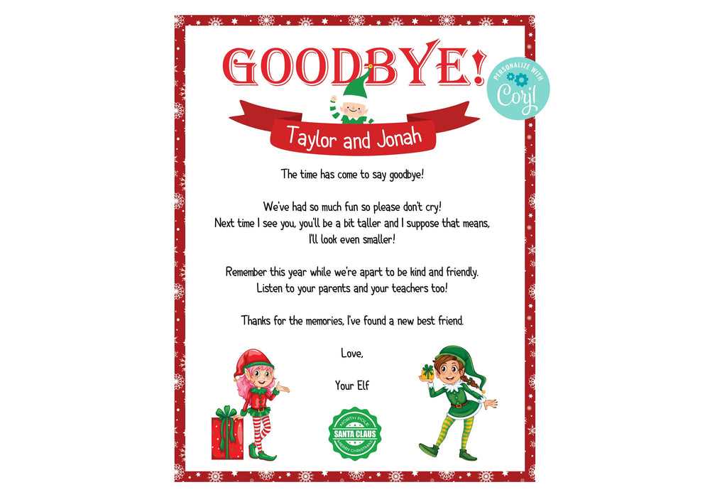 elf goodbye letter printable