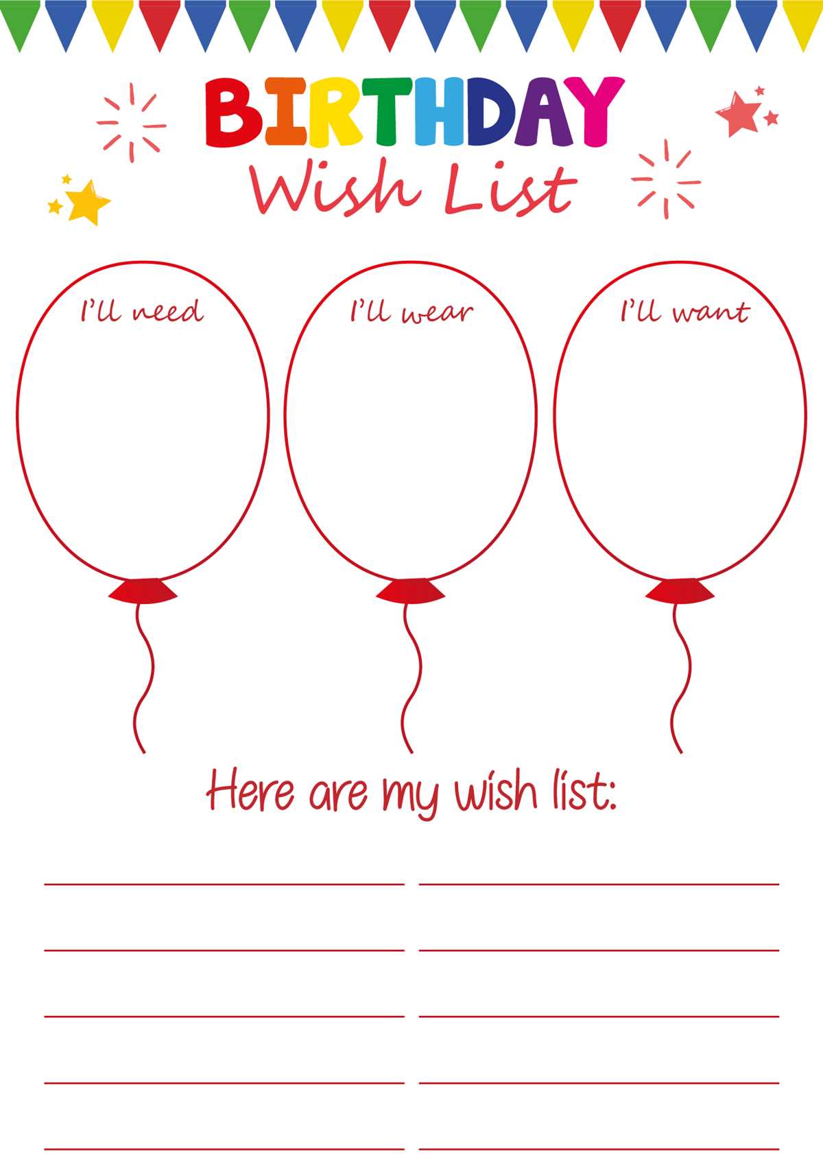 birthday wish list printable