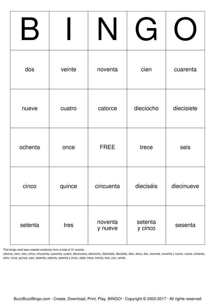 number bingo printable