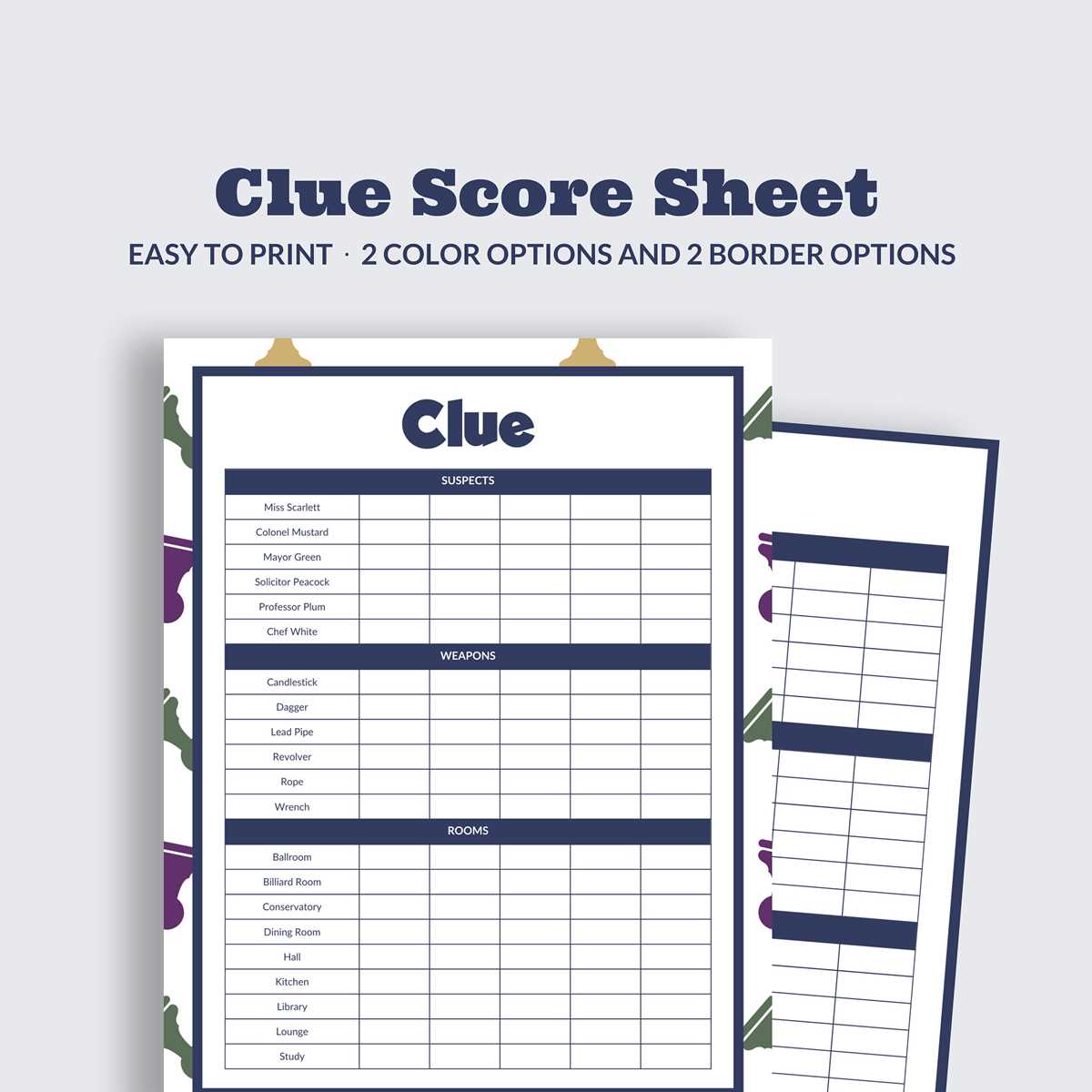 printable clue score sheet