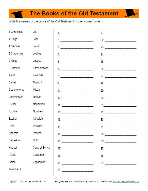 free printable books of the bible worksheets