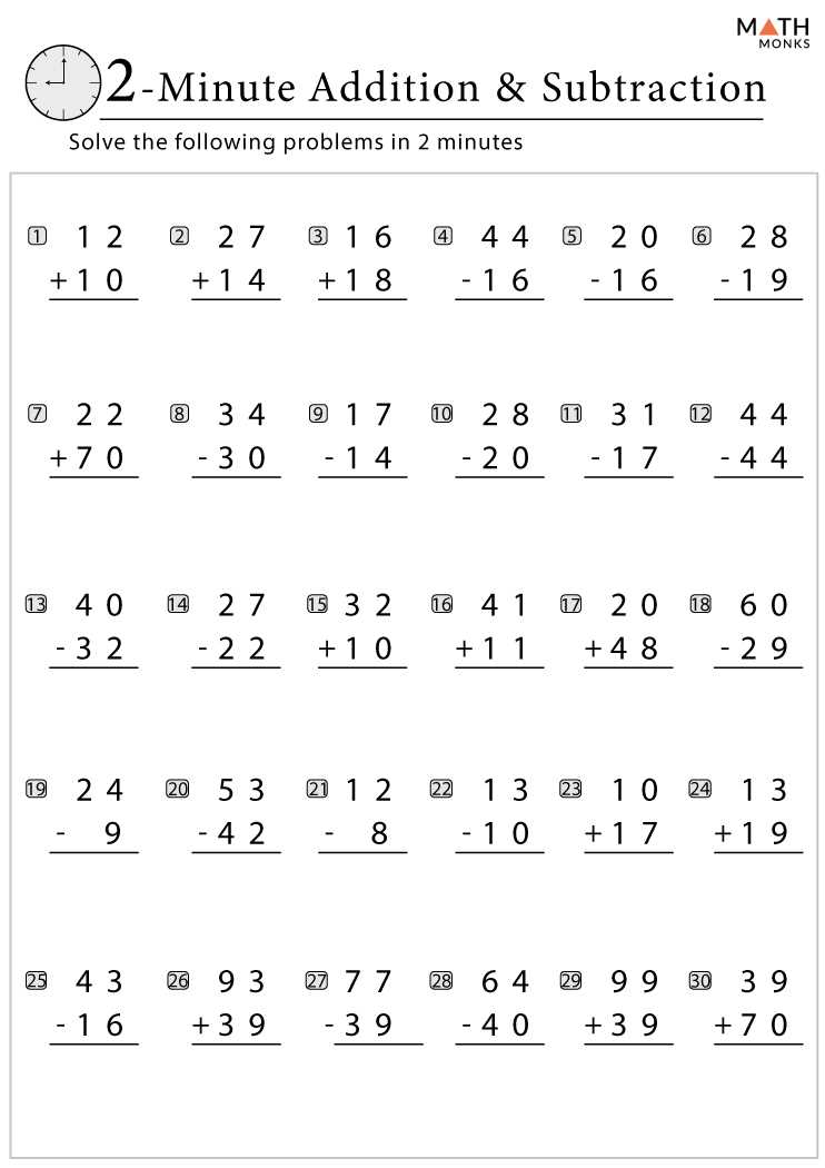 free printable addition and subtraction worksheets