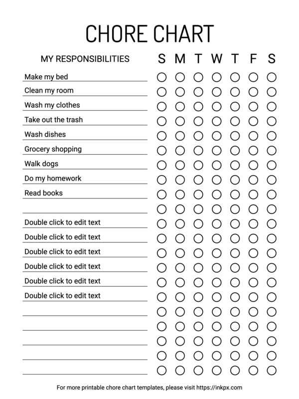chore chart teenages free printable