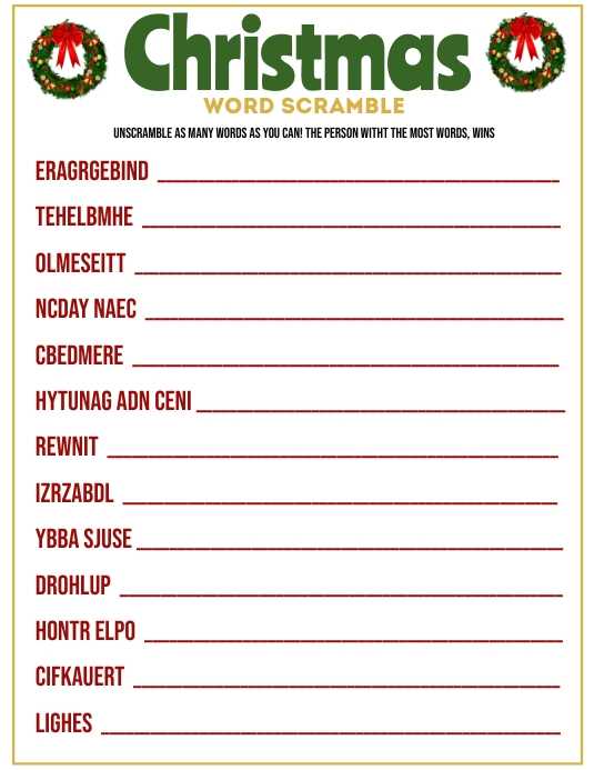 word scramble christmas printable