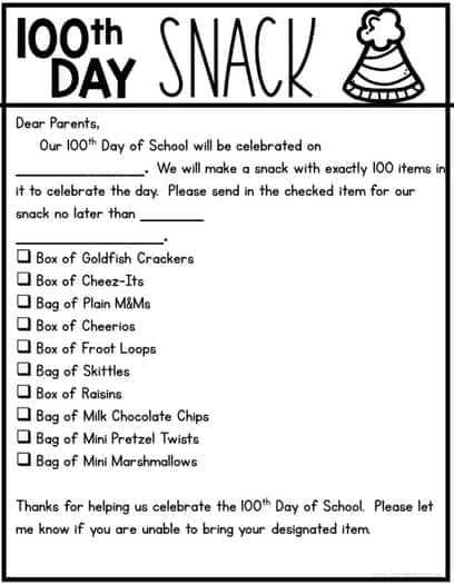 100th day of school free printables
