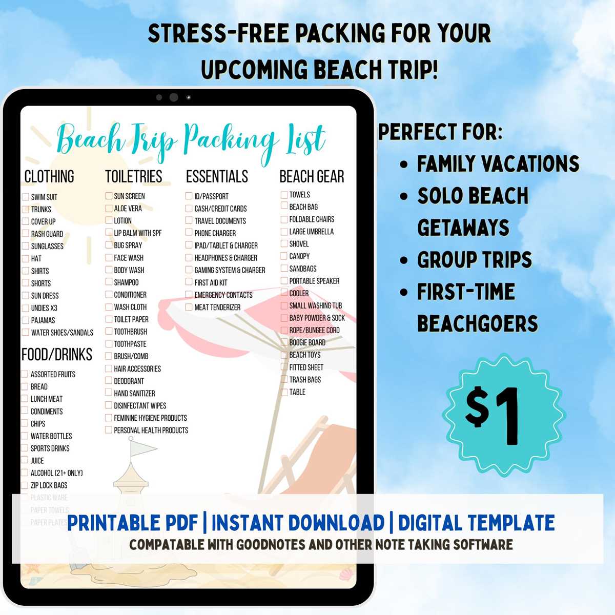 packing list for beach vacation with family printable