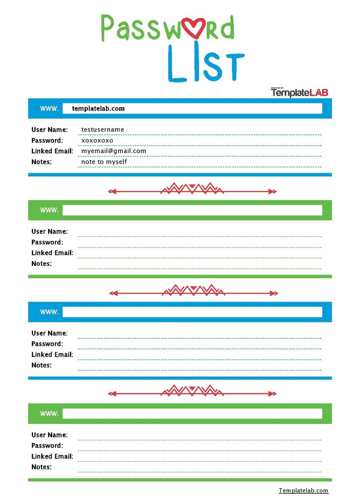 password log printable