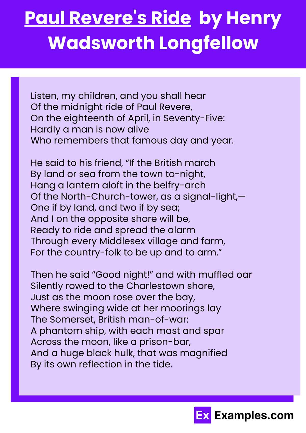 paul reveres ride poem printable
