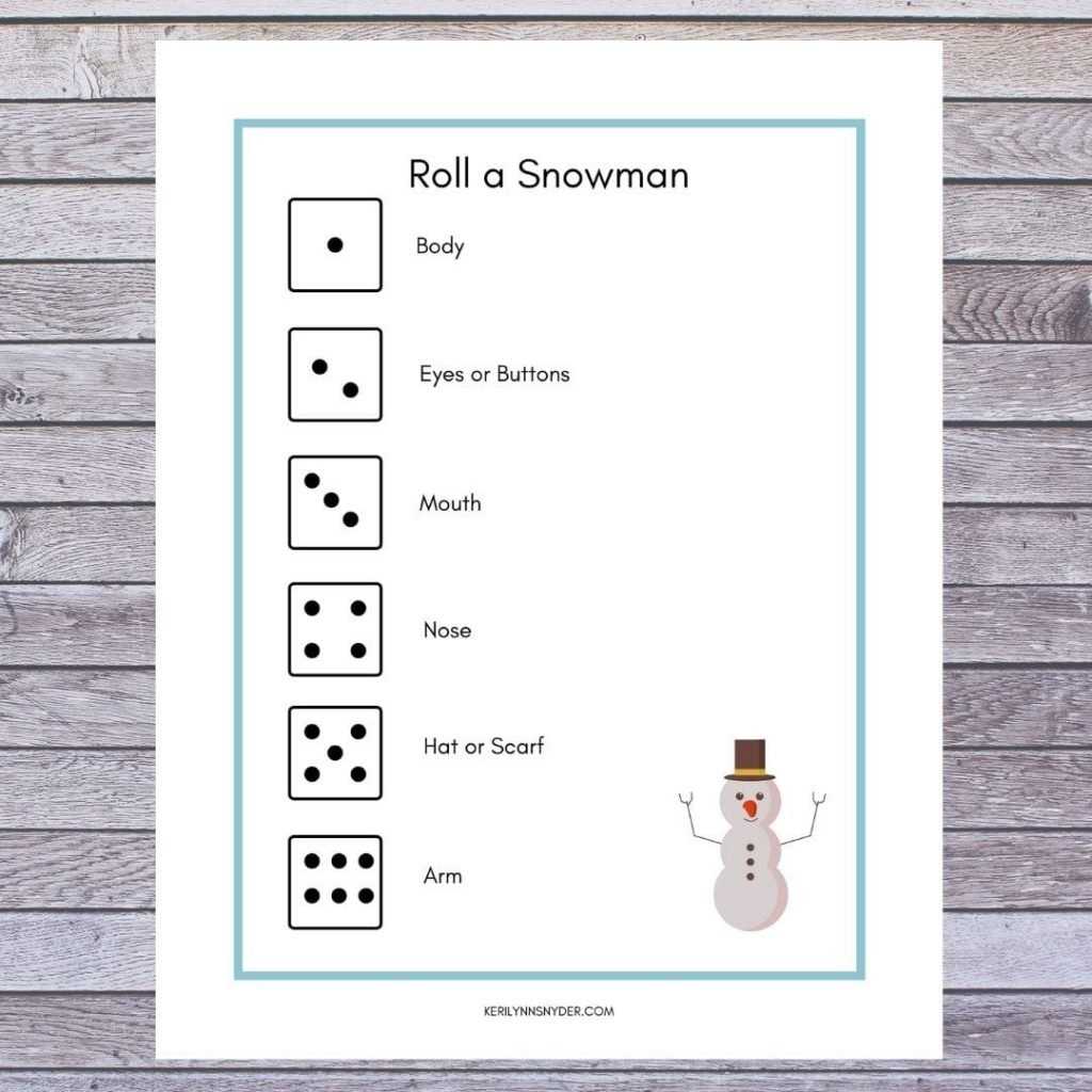roll a snowman dice game free printable