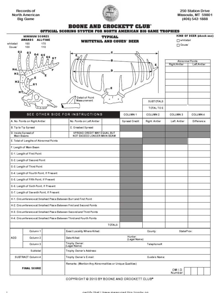 printable boone and crockett score sheet