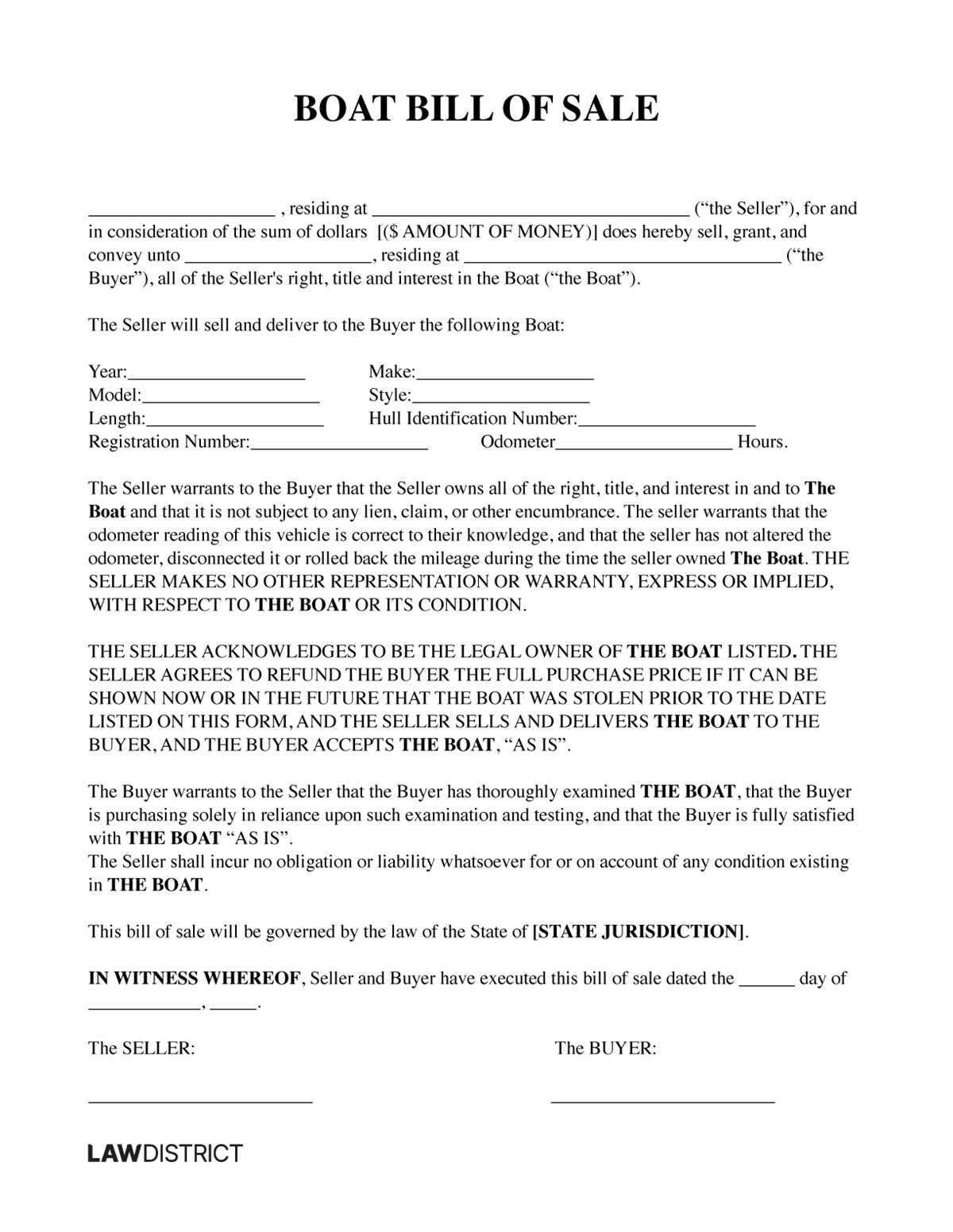 printable bill of sale for boat