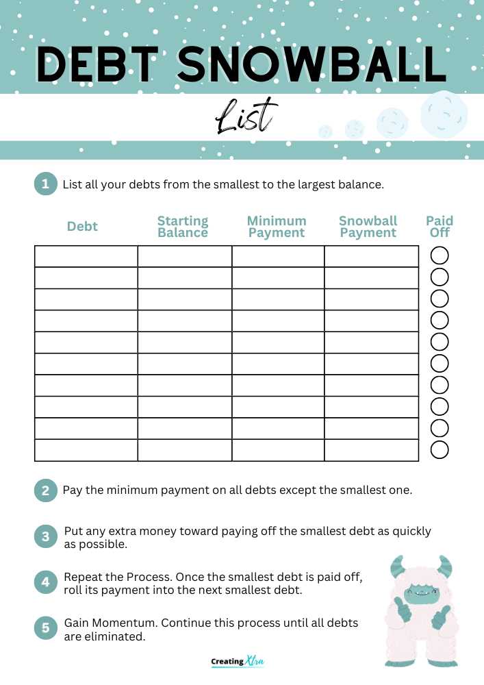 debt snowball worksheet printable