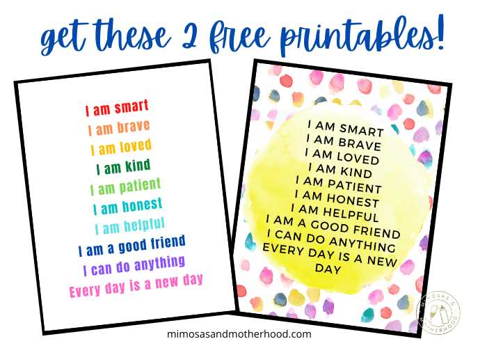 positive affirmations for kids printable