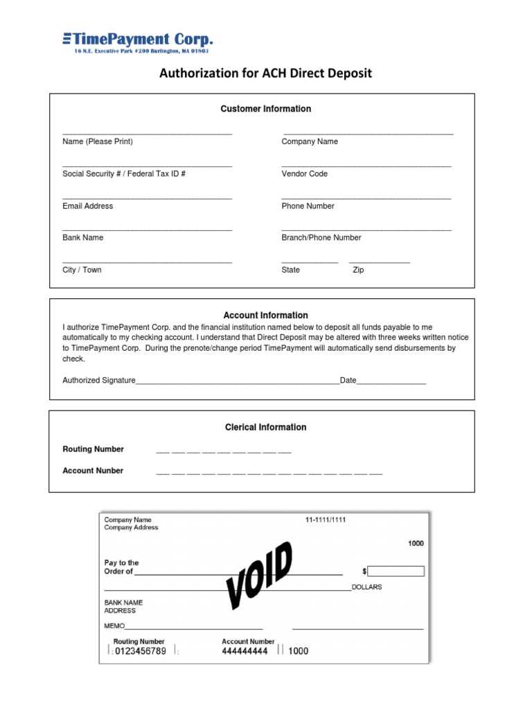 printable ach form template