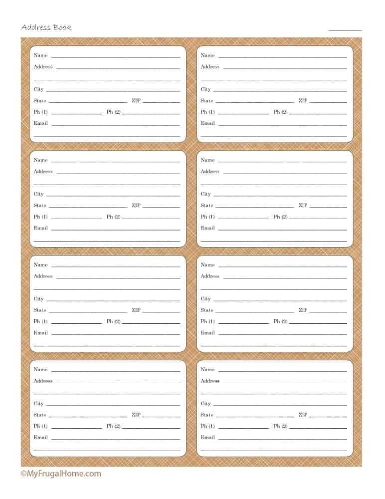 printable address book template