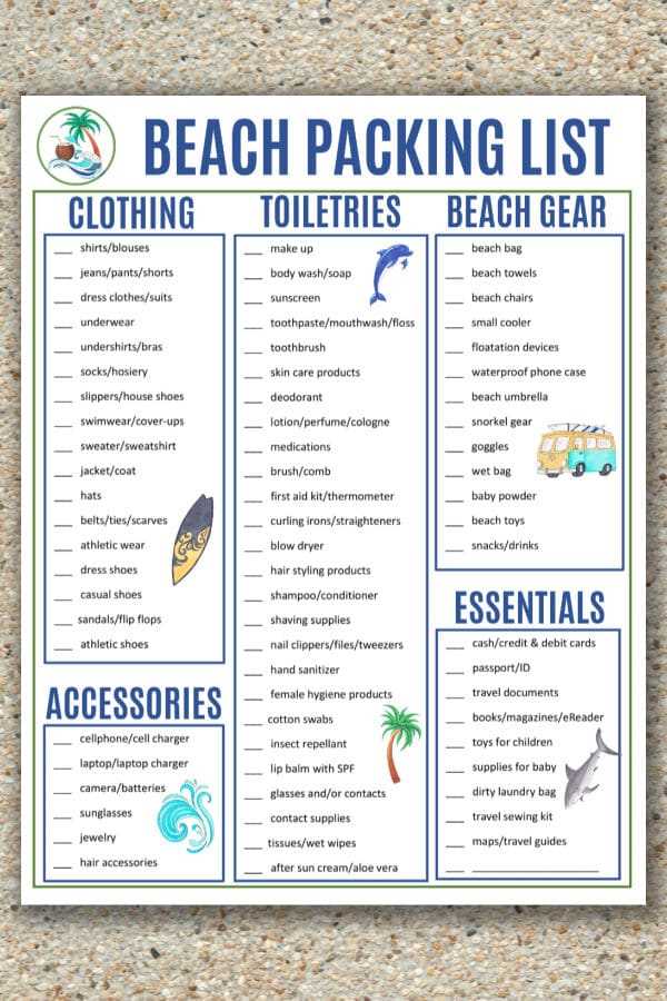 printable beach packing list