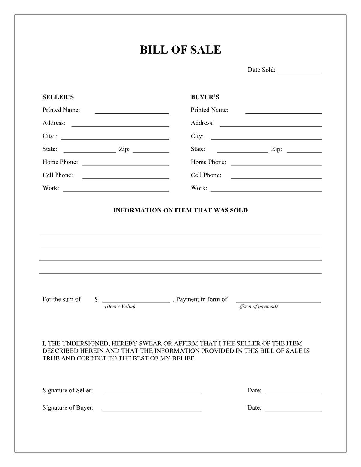 printable bill of sale louisiana