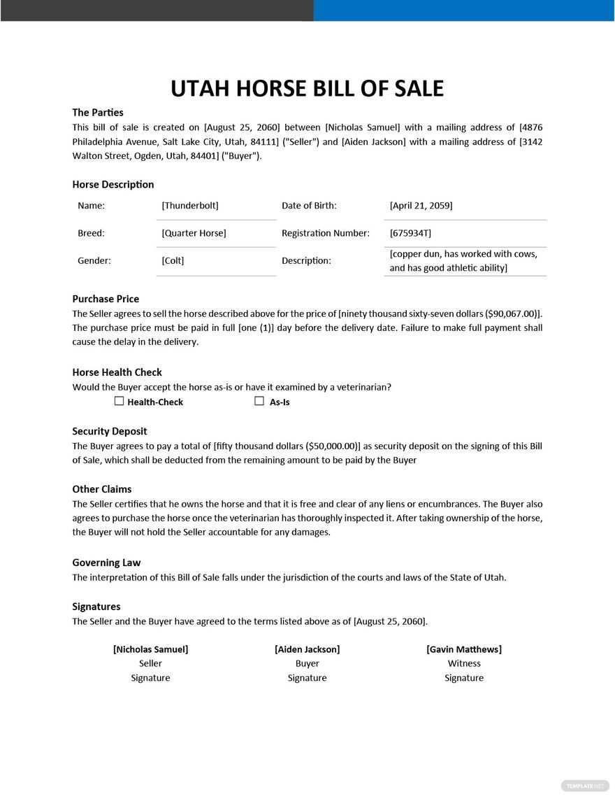 printable bill of sale utah