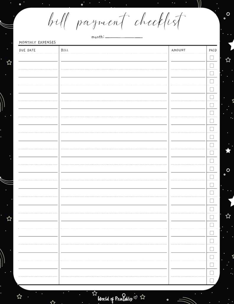printable bill pay checklist
