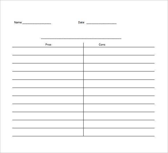 printable blank 2 column chart template