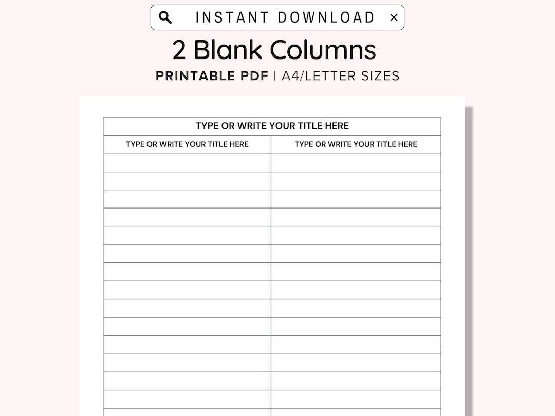 printable blank 2 column chart template