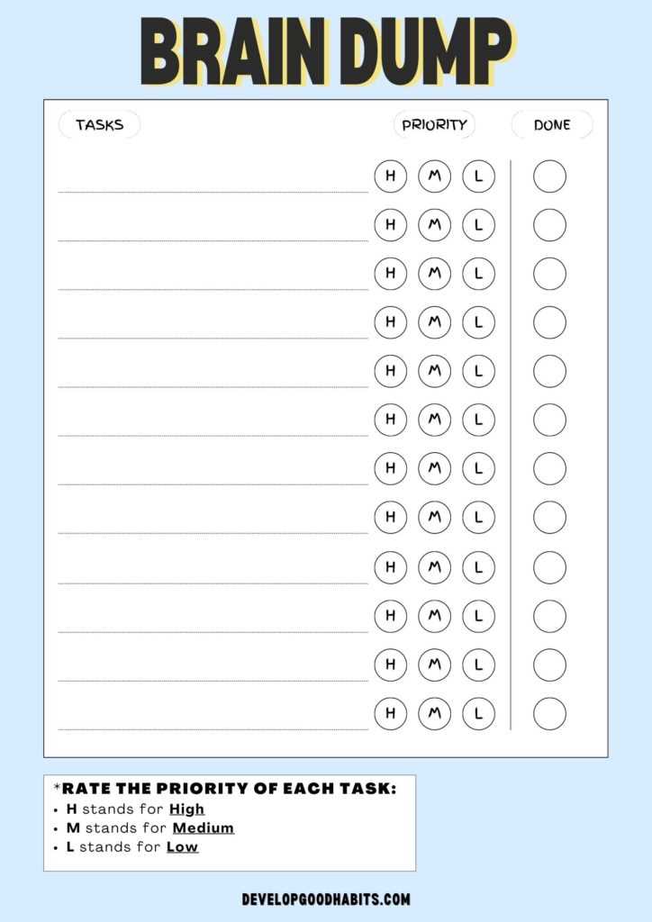 printable brain dump template